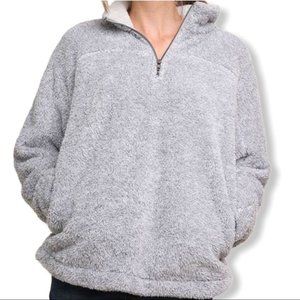 Umgee Heather Gray Sherpa Pullover Jacket Small